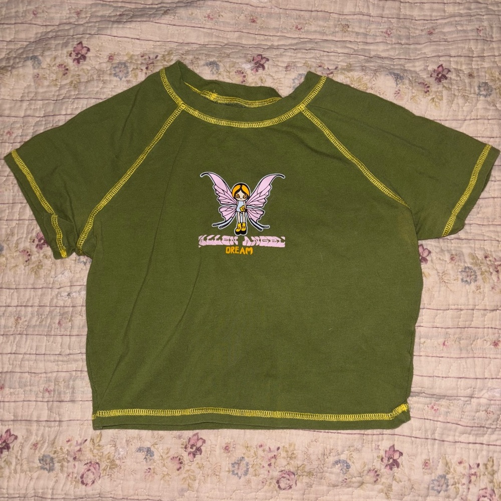 Olive Green Fairy Graphic Crop Top